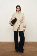 Sita Check Panel Belted Cropped Trench Coat In Trench Cotton
