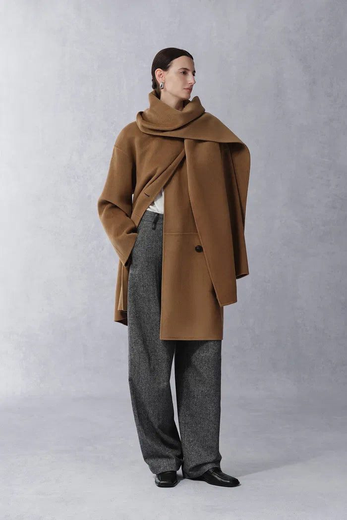 Pina Scarf Double Face Short Coat in Silk Wool