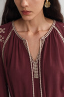 Antonia Europäisch inspiriertes Lochmuster Stickerei Maxikleid aus Leinen-Viskose-Mischung