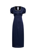 Carole französischer Stil Kleid mit Polka-Dots, quadratischem Ausschnitt und Puffärmeln aus Seiden-Satin-Mischung