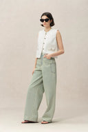 Ivan Ruffled Denim Vest in Technical Lyocell Denim