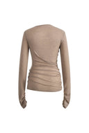 Edith Skulpturales Langarmshirt mit Raffungen in Merinowollstrick