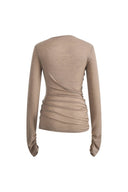 Edith Sculpted Look Gathering Long Sleeve Top in Merino Wool Knit