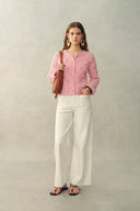 Cassie 3D Pom Pom Cardigan in Merino Wool–Alpaca Blend Knit