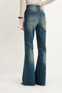 Ava Contoured Waistband Gradient Washed Flared Jeans in Stretchy Denim
