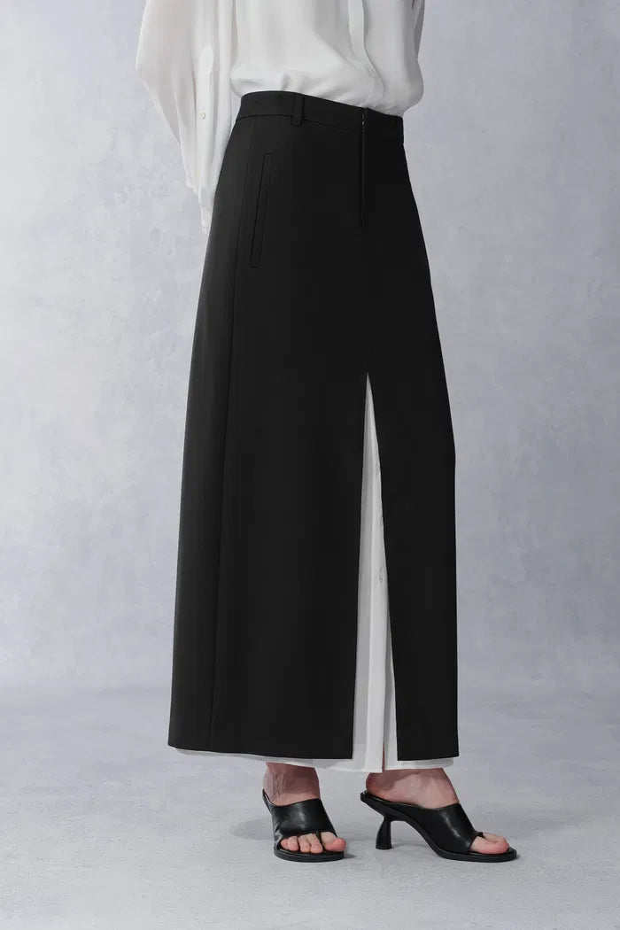 Callisto Double Layer Maxi Pencil Skirt in Fine Wool Suiting