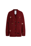 Erica V-Ausschnitt bestickter Pony-Cardigan aus Woll-Mohair-Mischstrick