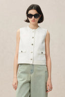 Ivan Ruffled Denim Vest in Technical Lyocell Denim