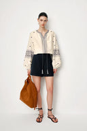 Olivia Boho Embroidered Long Sleeve Blouse Top in Premium Silk-Cotton