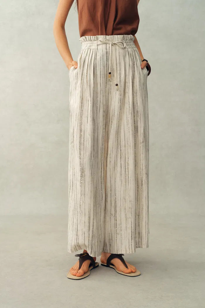 Cleo Drawstring Casual Striped Culottes in Linen