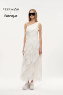 Cascade Ruffled Tie-Front One Shoulder Dress in Mulberry Silk