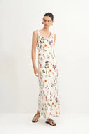 Vestido Flora drapeado asimétrico Alice en crepé de seda mate