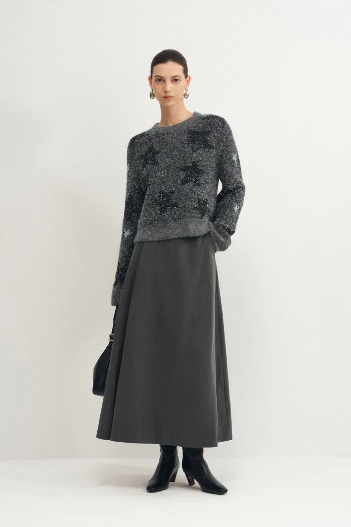 Twinkle Star Intarsia Sweater in Alpaca Sequin Yarn Knit