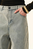 Thalia Devoré Jeans in Composite Denim-Washed Grey Denim