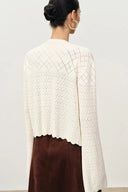 Megan Scalloped Trim Cardigan in Merino Wool Knit