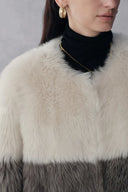 Jessie  Leather Trim Color Block Wool Fur in Italian Sourced Sheep Fur
