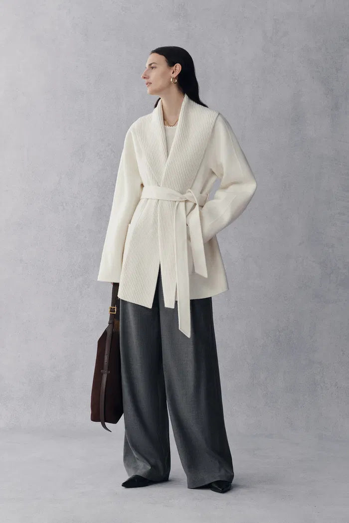 Emma Lapel Short Wool Coat in Double-Face Merino-Cashmere