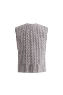 Winnie Ärmelloses Top mit V-Ausschnitt aus Merinowoll-Zopfmusterstrick