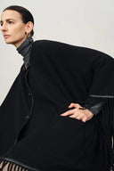 Luna Contrast Leather Fringe Poncho in Merino Cashmere Knit