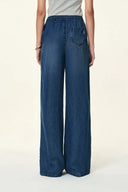 Eva Draped Drawstring Wide Leg Jeans in Lyocell Acetate Denim