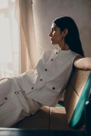 Ivan Ruffled Denim Vest in Technical Lyocell Denim