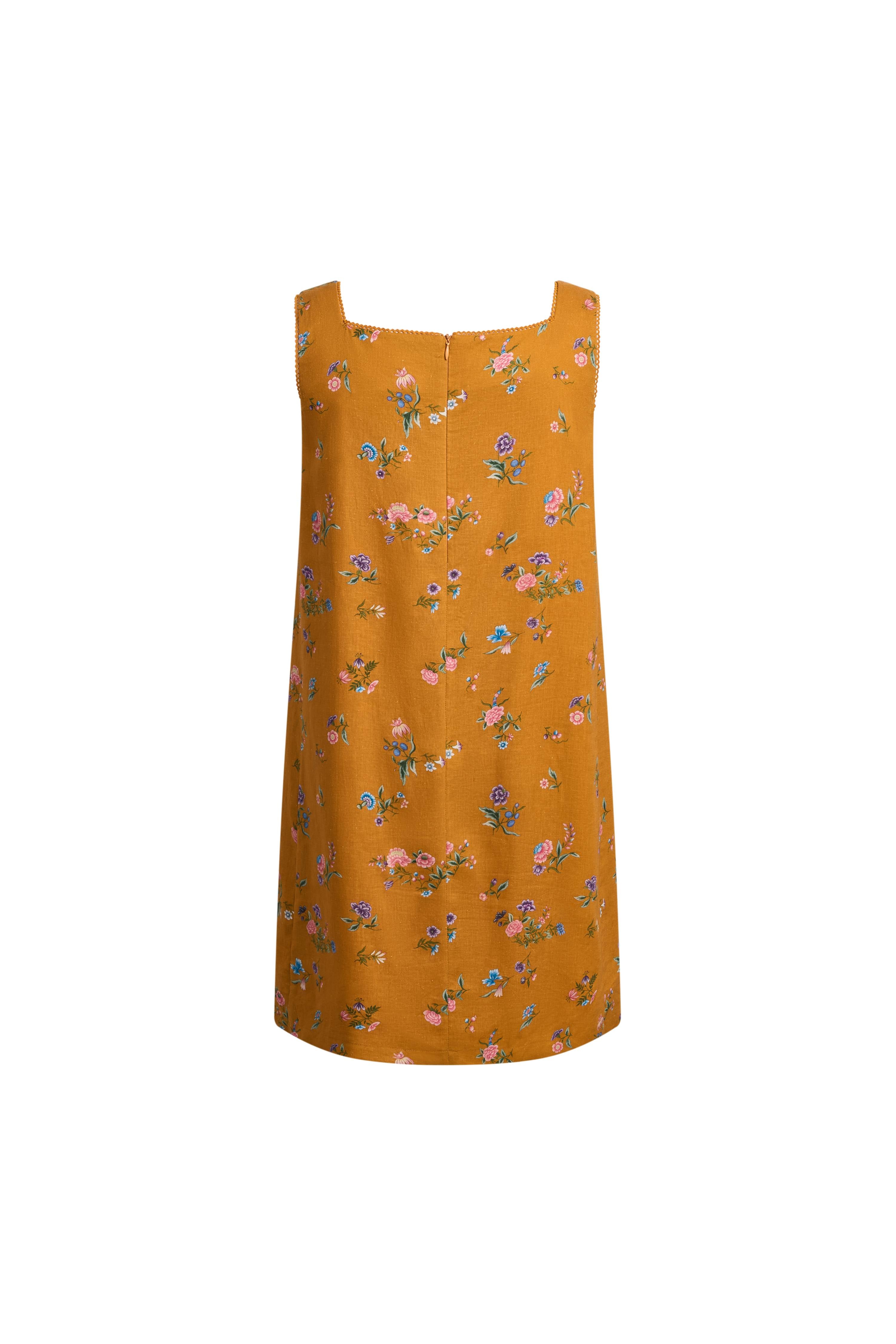 Mary Floral Square Neck Sleeveless Short Strap Dress in Linen Blend fbrq.com Mary Floral Square Neck Sleeveless Short Strap Dress in Linen Blend fbrq.com