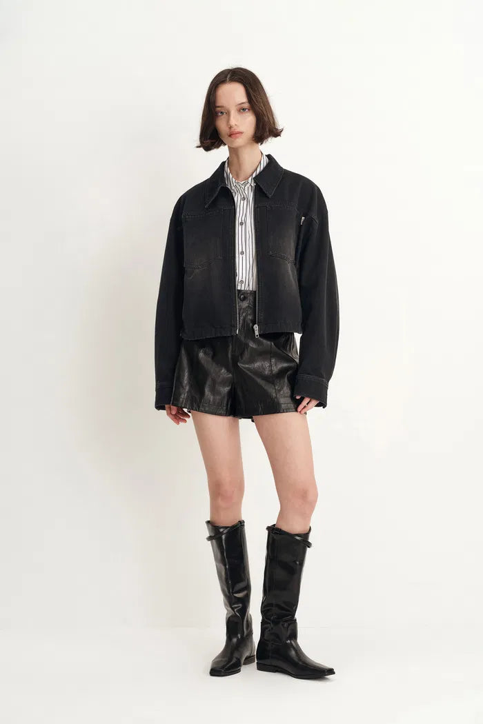 Pike Vintage Wash Boxy Cut Jacket in Cotton Denim