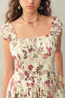 Rosalina Smocked Pomegranate Print Strap Dress in Linen Blend