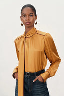 Iris Tie Neck French Blouse in Silk Satin
