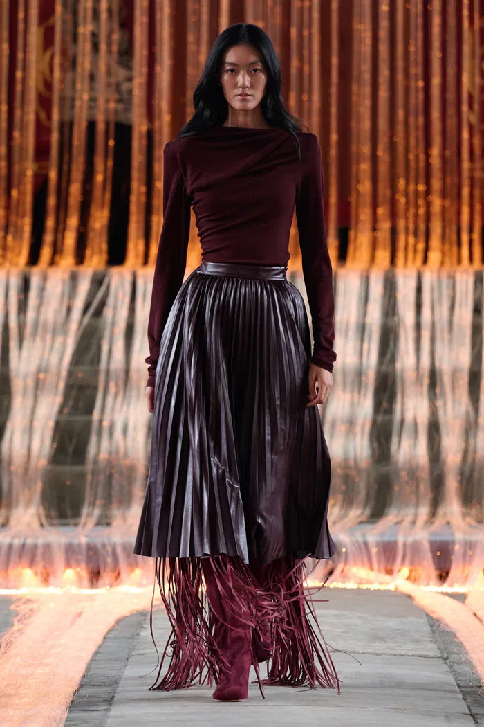 Edith Runched Long Sleeve Top in Lightweight Merino Wool Knit