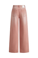 Delphine Ruffled Hem Pink Jeans in Cotton Denim