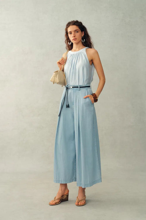 Ivy Elasticated Waist Wide-Leg Jeans in Tencel Denim