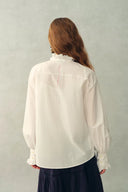 Cecilia Sand-Washed Ruffle-Trim French Blouse In Washed Cotton