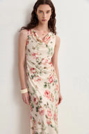 Robe Sans Manches Juliet Florale à Col Drapé en Soie Mûrier