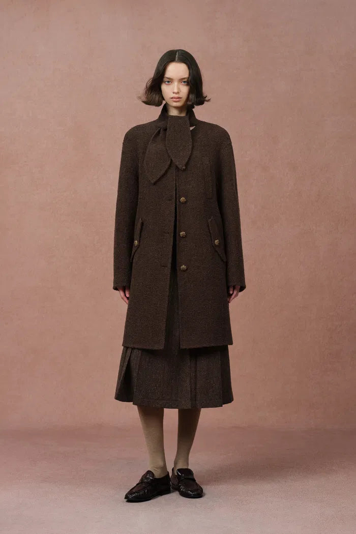 Rye Bunny Ear Scarf Collar Midi Coat in Merino Mohair Loop Wool