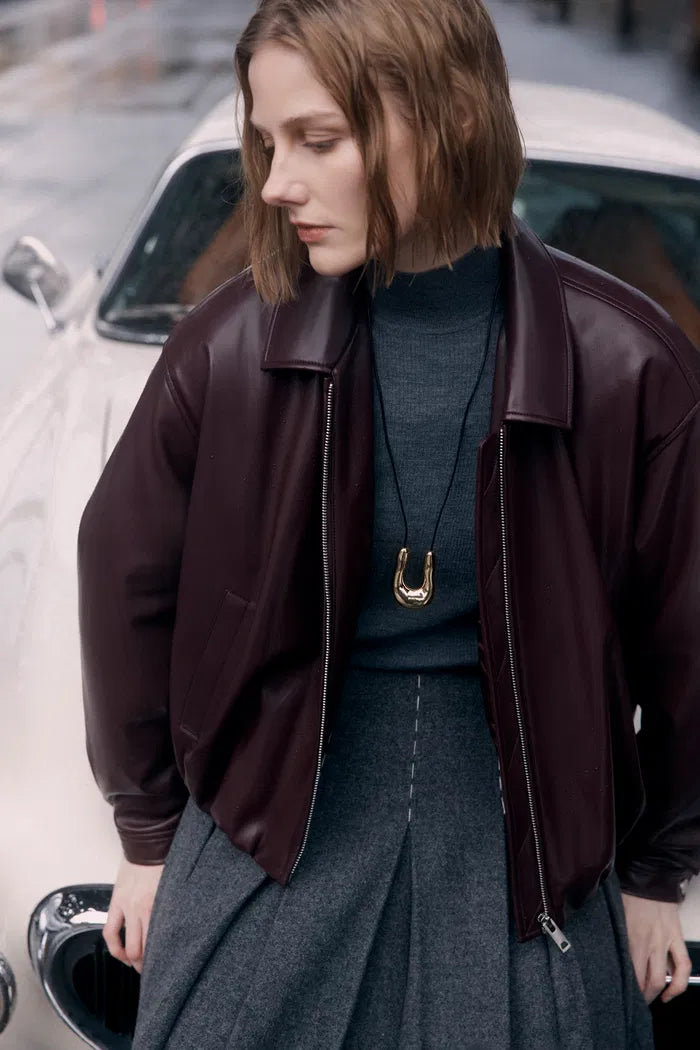 Sienna Bud Hem Quilted Leather Jacket in Protein Leather