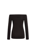 Mia Metallic Button Off Shoulder Knit Top in Stretch Knit