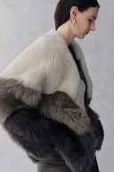 Jessie  Leather Trim Color Block Wool Fur in Italian Sourced Sheep Fur