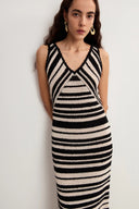 Kari Handmade Tassels Striped Dress in Cotton Knit