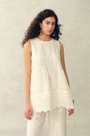 Doris Lily-of-the-Valley Lace Sleeveless Top in Silk Linen Blend