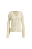 Vila Openwork Textured Lace-Trim V-Neck Cardigan In Fine Cotton Yarn Knit
