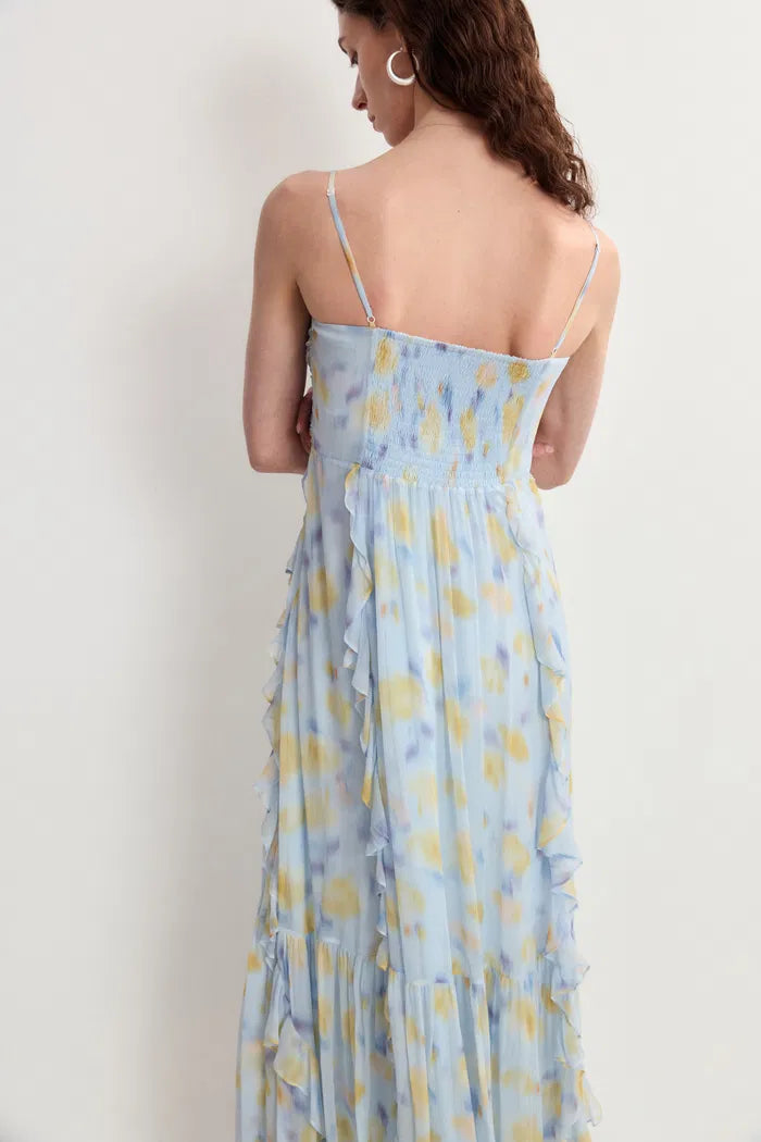 Iris Ruffle Slip Dress in Crepe Georgette