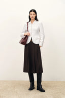 Yuri Brown Wide Pleated Cropped Culottes in Wool Blend