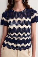 Top e gonna a contrasto all'uncinetto fatto a mano Cecilia in maglia di misto cotone-lino