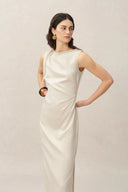 Devon Hand Woven Neckline Sleeveless Dress in Linen