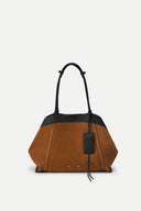 Borsa Tote Convertibile Grande Brera in Pelle a Grana Naturale e Camoscio