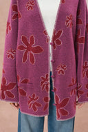 Louloudia Handgehäkelter Rand Floral Jacquard Cardigan aus elastischem Merinowollstrick