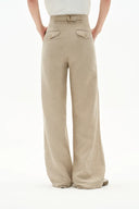 Troy Front Pleated Wide Leg Suit Pants in Dew Retted French Linen