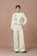 Rhoeadine 3D Jacquard Embroidered Sweater in Alpaca Wool - Crewneck Version