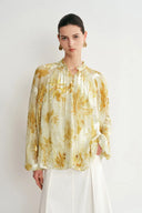 Blusa Emery con Mangas Semitransparentes en Georgette de Seda Burnout